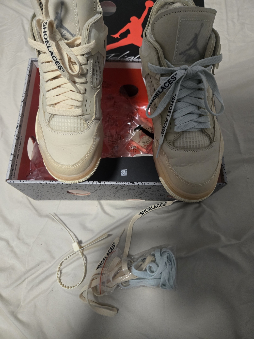 Air Jordan 4 Style Sneakers with Dual Laces - Beige & Cream